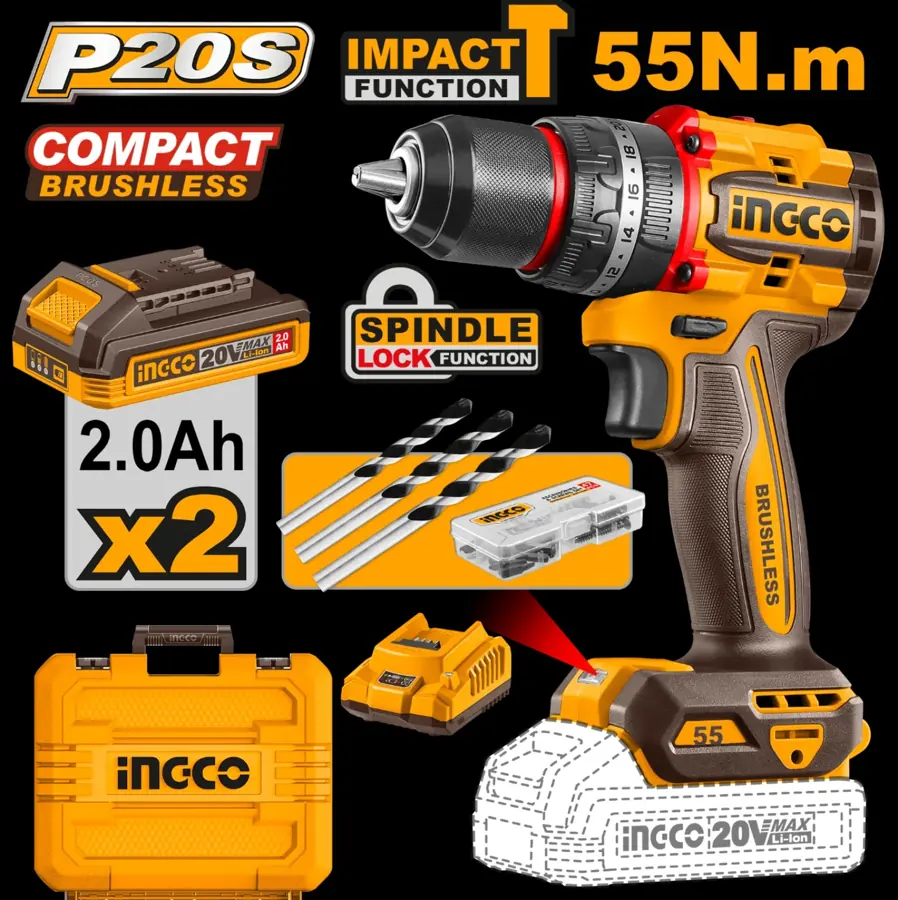INGCO Brushless Cordless Drill Kit